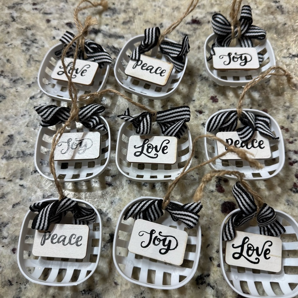 Christmas Basket Ornaments with Black and White Accents